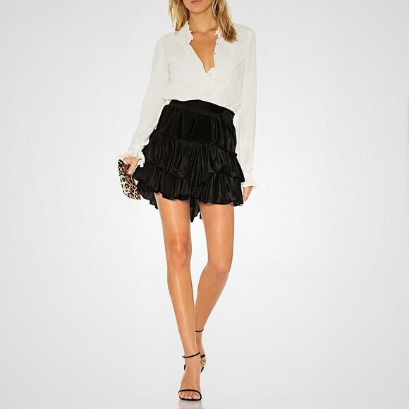 Misa Los Angeles Dresses & Skirts - MISA Los Angeles Luiza Tiered Velvet Mini Skirt Jet Black Size XS NWT